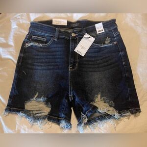 Judy Blue Dark Wash Distressed High Rise Shorts